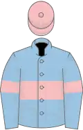 Light blue, pink hoop, armlets and cap