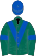 Dark green, royal blue chevron, armlets and cap