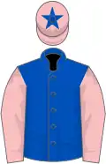 Royal blue, pink sleeves, pink cap, royal blue star