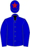 Blue, red star on cap