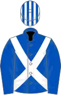 Royal Blue, White cross belts, striped cap