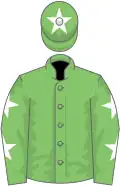 Light green, white stars on sleeves, light green cap, white star