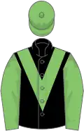 Black, light green chevron and sleeves, light green cap