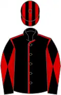 Black, red seams, diabolo on sleeves, striped cap