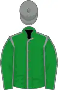Green, grey seams, green sleeves, grey seams, grey cap