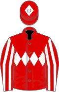 Red, white triple diamond, striped sleeves, diamond on cap