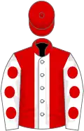 Red, white stripe, white sleeves, red spots