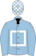 Light blue, white hollow box, check cap