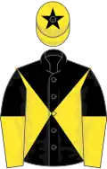 Black and yellow diabolo, halved sleeves, yellow cap, black star