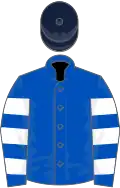 Royal Blue, White hooped sleeves, Dark Blue cap
