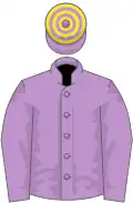 Mauve, yellow hooped cap