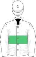 White, emerald green hoop, white cap