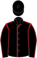Black, red seams, black cap