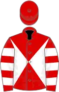 Red and White diabolo, hooped sleeves, Red cap