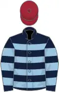 Dark blue and light bkue hoops, maroon cap