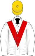 White, red chevron, gold cap