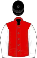Red, white sleeves, black cap