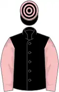 Black, pink sleeves, hooped cap
