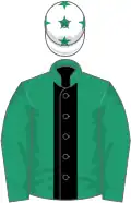 Emerald green, black stripe, white cap, emerald green stars