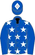 Blue, white stars, blue sleeves, blue cap, white diamond