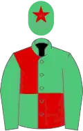 Emerald green and red (quartered), emerald green sleeves, emerald green cap, red star