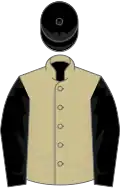 Beige, black sleeves and cap