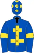 Royal blue, yellow cross of lorraine and armlets, spots on cap