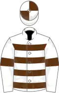 White, Brown hoops, armlets and quartered cap