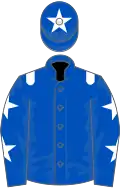 Royal blue, white epaulets, royal blue sleeves, white stars, royal blue cap, white star