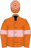 Orange, pink hoop and armlets, hooped cap