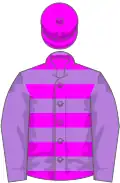 Lavender, fuchsia cap and hoops on body
