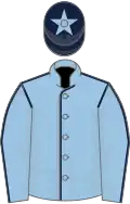 Light blue, dark blue seams, dark blue cap, light blue star