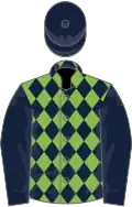 Dark blue and emerald green diamonds, dark blue sleeves and cap