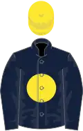 Dark blue, yellow disc, yellow cap