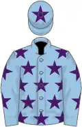 Light blue, purple stars, light blue cap, purple star