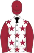 White, maroon stars, sleeves and cap