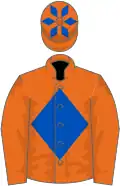 Orange, royal blue diamond, royal blue diamonds on cap
