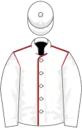 White, red seams, white sleeves and cap