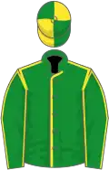 Green, yellow seams, quartered cap