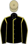 Black, yellow seams, beige cap