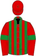 Red, green stripes and armlets, red cap