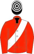 Scalet, white sash, black and white hooped cap