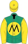 Emerald green, yellow disc, yellow sleeves and cap