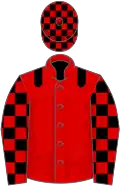 Red, black epaulets, checked sleeves and cap