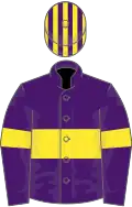 Purple, yellow hoop and armlet, striped cap