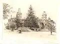 Sketch of PLC, featuring gardens and the Shubra Hall and Main School towers, c. 1935