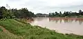 Pahang River in Jerantut with view of Jerantut Feri Bridge.