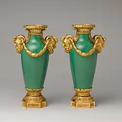 Pair of mounted vases (vase à monter); 1765–1770; soft-paste porcelain and gilt-bronze mounts; 28.9 × 17.1&nbsp;cm; Metropolitan Museum of Art