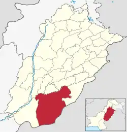 Map of Bahawalpur District highlighted in red