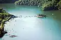 Aerial view of the lake with Tal Barahi Temple